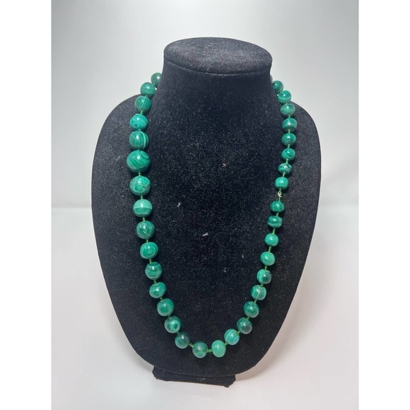 Handmade Natural Malachite 21” long necklance